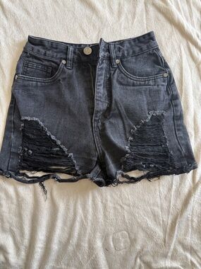Cotton On Black High-Rise Distressed Denim Shorts